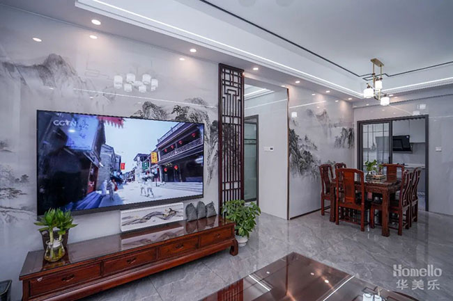 120㎡新中式三居，水墨風(fēng)典雅客廳，心素如簡，禪意四溢